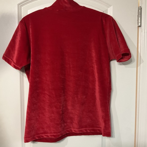 Vintage‎ Velour 90's Solid Red Mock Neck Short Sleeve T-shirt Blouse Medium - Picture 2 of 7